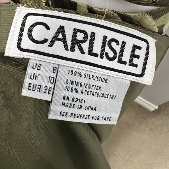 Carlisle Sz 8 Skirt 10 Top 3 Piece Silk Maxi Skirt Set Olive Green Embroidered - Picture 11 of 13